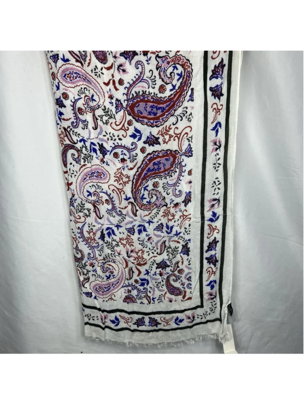 Talbots Watercolor Oblong Scarf Paisley White Blue Red Rectangle Boho Classic